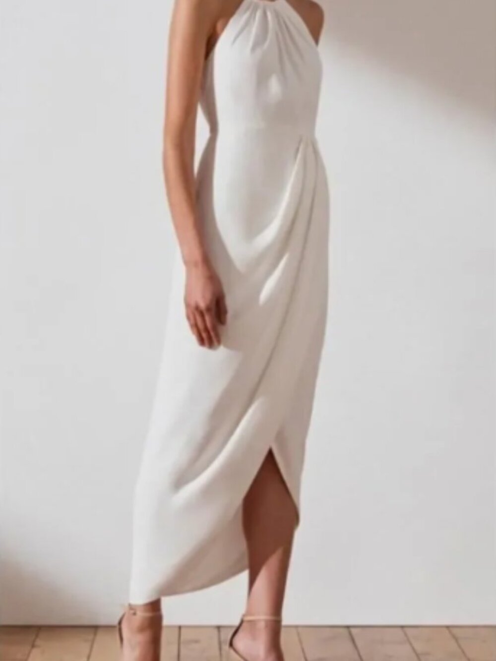 Shona Joy Core High Neck Ruched Maxi Dress US 6 Nude Bridesmaid Formal Gown - Picture 4 of 6